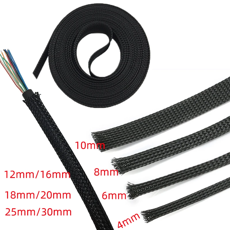 5M Insulated Braid Sleeving Flame-retardant 3/6/8/10/12/16/20/25/30mm Tight PET Wire Cable Gland Protection Cable Sleeve Durable