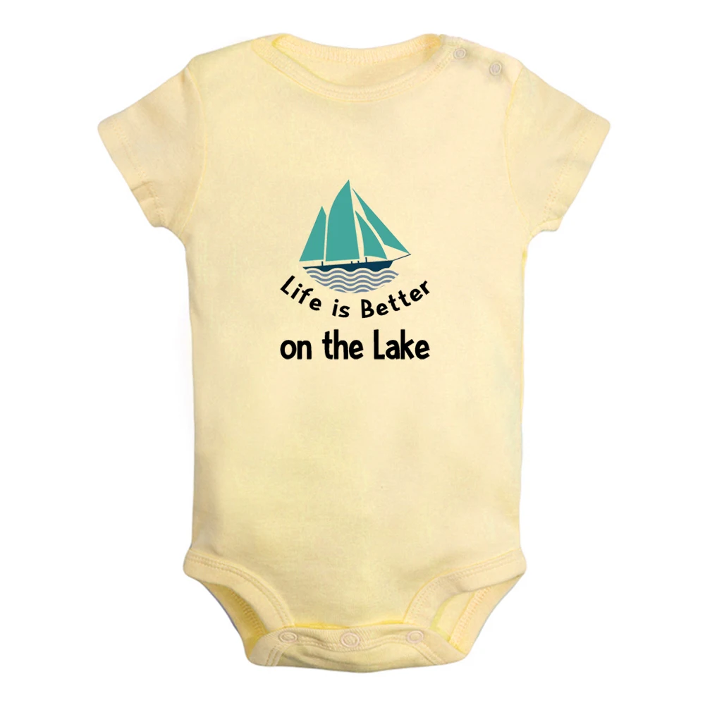 Life is Better on the Lake Fun Graphic Baby Bodysuit Cute Boys Girls Rompers Infant Short Sleeves Jumpsuit Newborn Soft Clothes