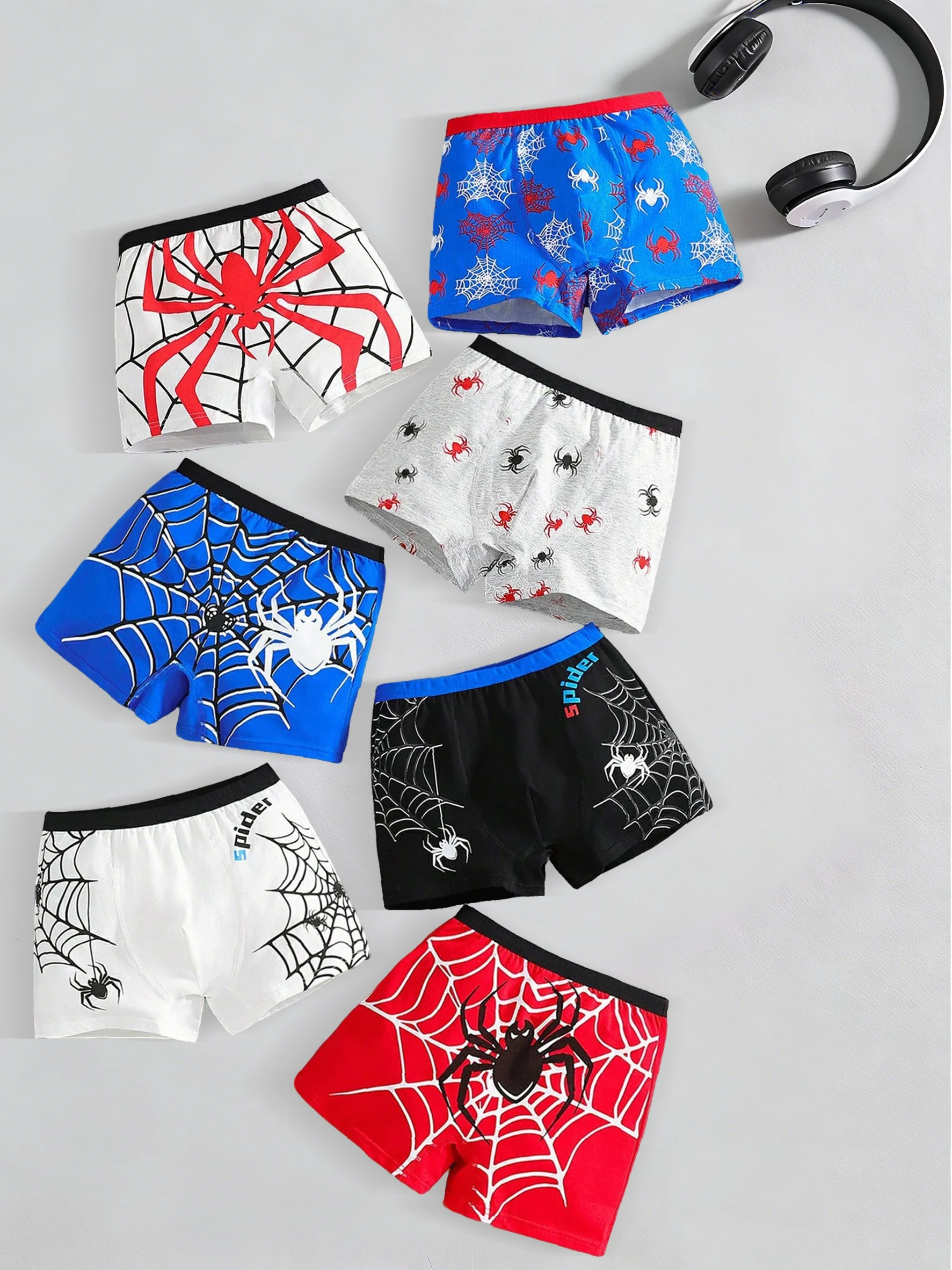 Boy Underwears: Comfortable Spider Print Boxer Briefs for Big Boys, 7-Pack, Sustainably Sourced Cotton