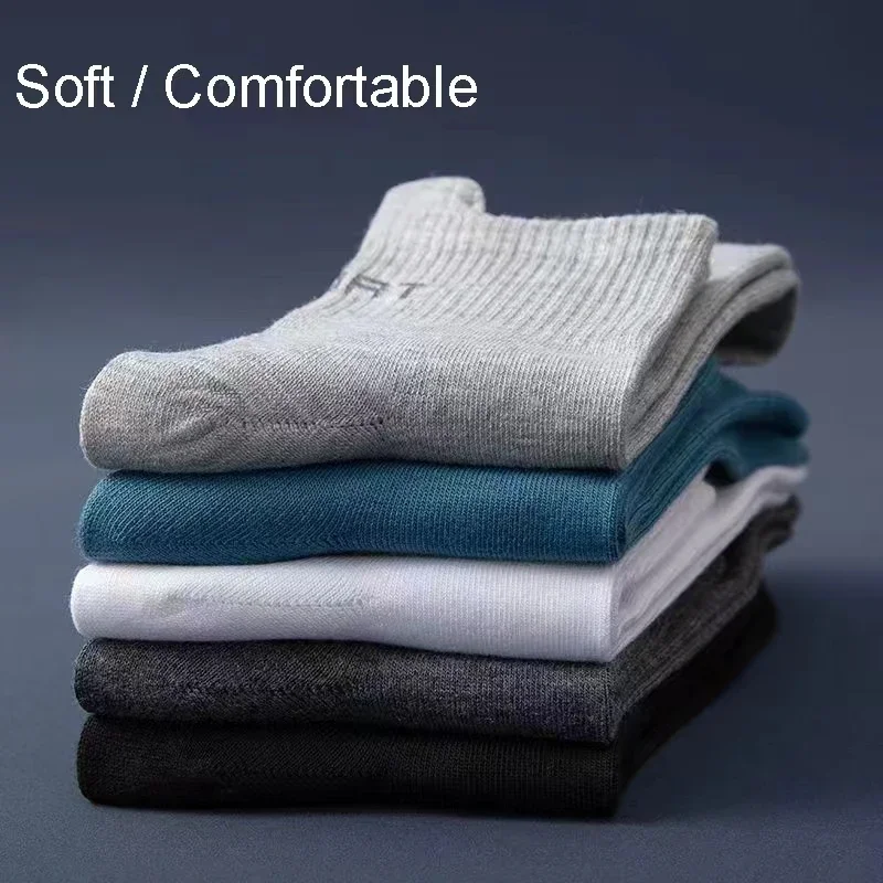 5Pairs New Spring Summer Socks Cotton High Quality Men Sports Breathable Casual Spring and Autumn Mid-Tub Socks Meias Size38-45