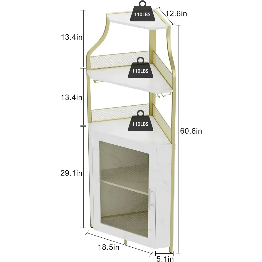 Armoire d'angle T1 pour bar à vin avec poignées amovibles, armoire de bar avec porte-verre, petit buffet et armoire de planche avec porte en maille