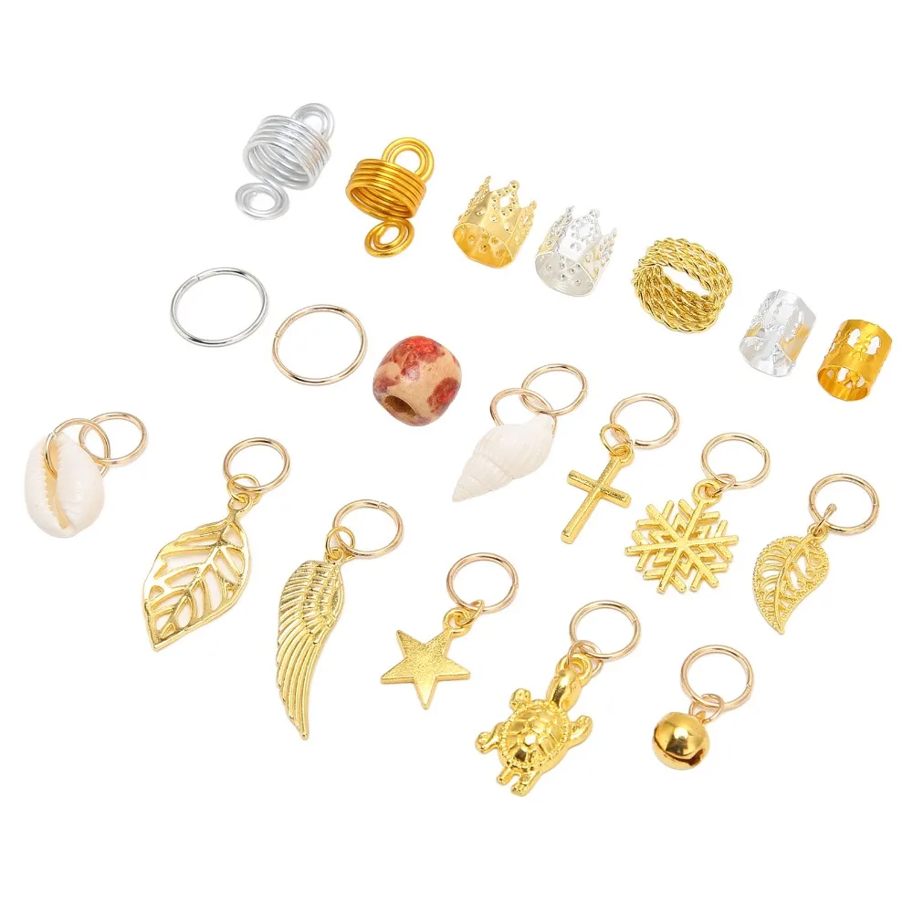 238Pcs Portable Metal Hair Jewelry Kit Gold Different Sizes Dreadlock Accessories Hair Beads Kit For Women