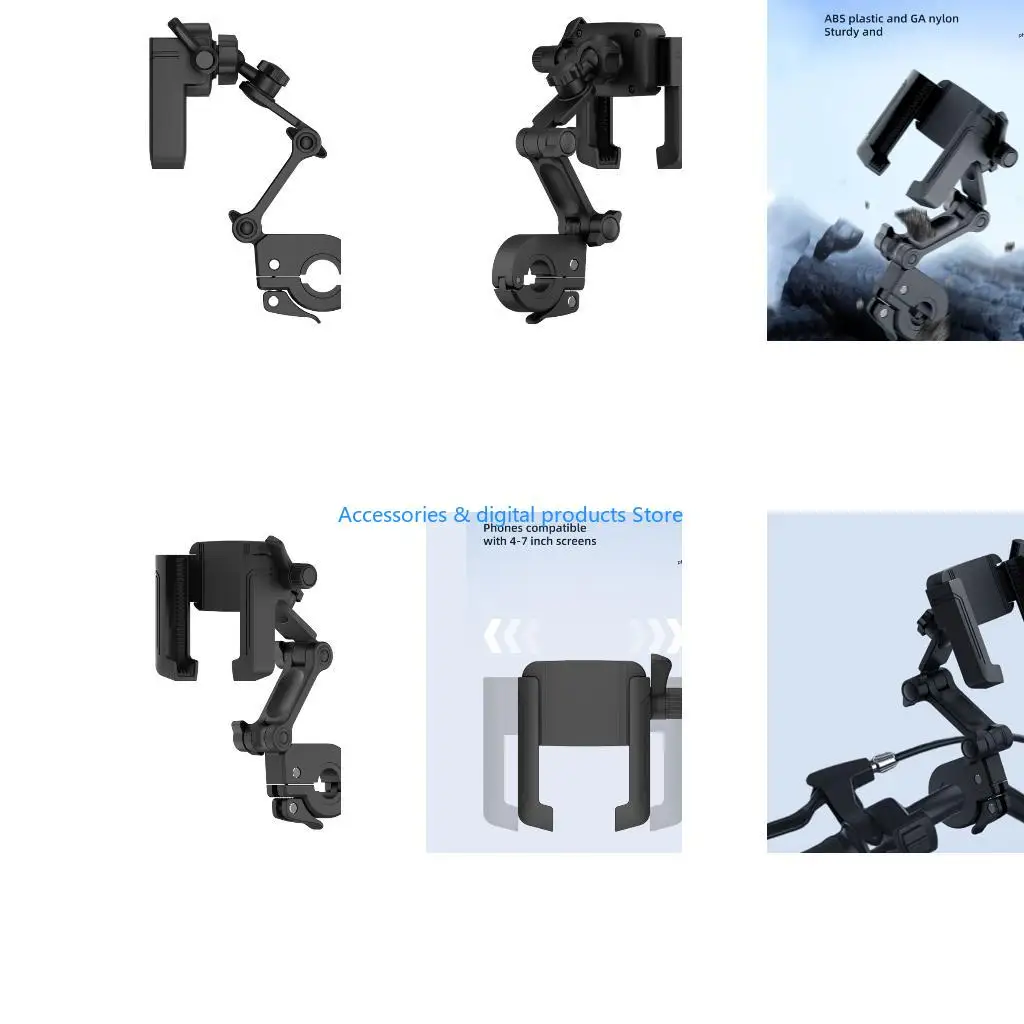 77JD Phone Holder Quick Install Long Arm Scooter Handlebar Mounted Shockproof Stand