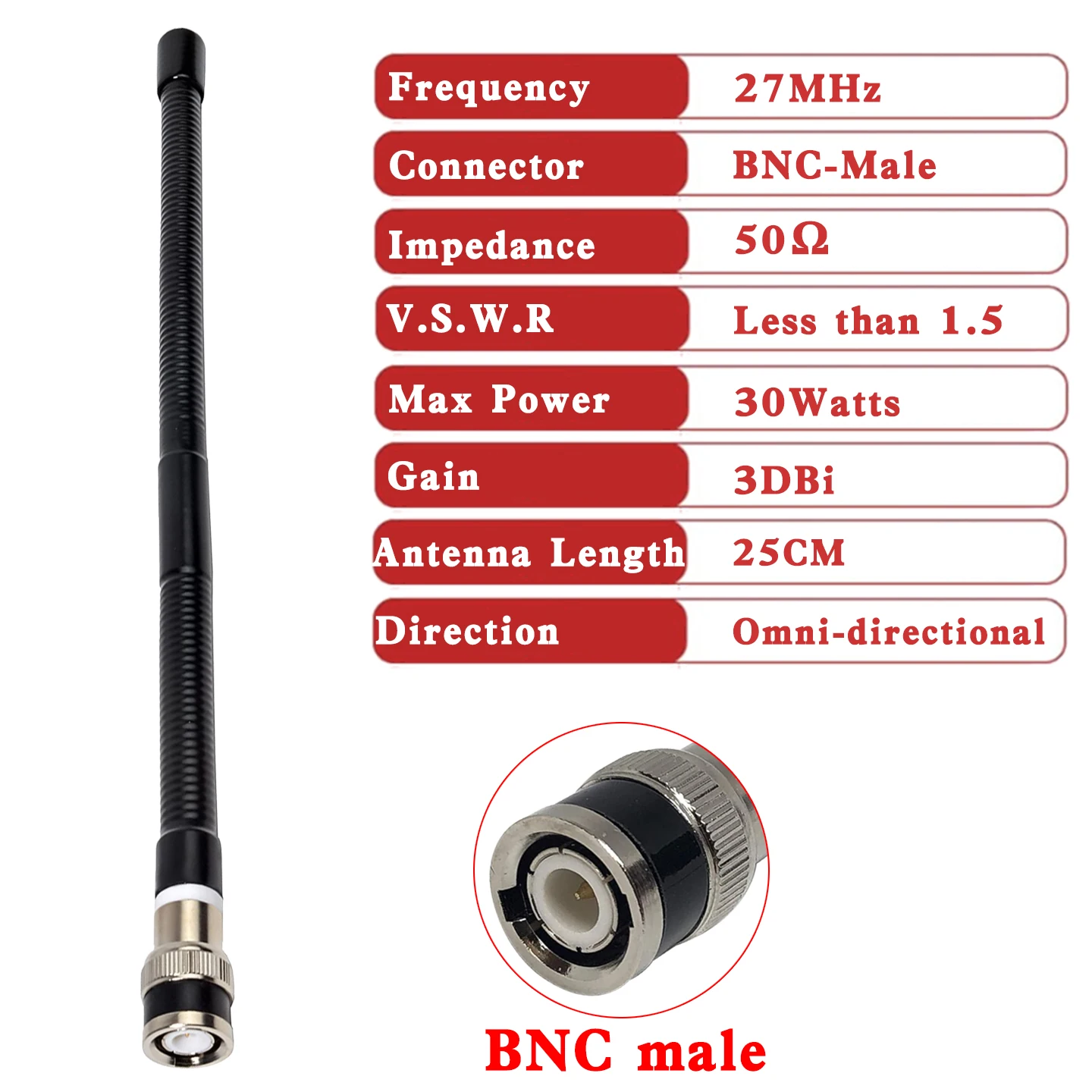Q9 27MHz BNC Male Antenna for Kenwood TK100 TK300 for ICOM IC-V8 V80 IC-V82 for Motorola HT90 CP500 Ham Radio Walkie Talkie