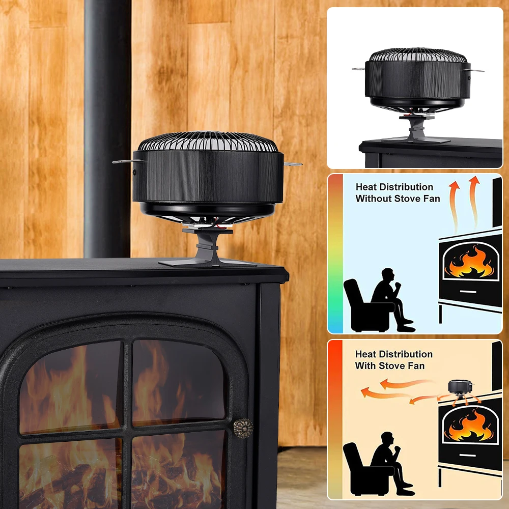 Stove Fan Heat Powered Burner Round Log Wood Fireplace Fan 5 Blades Quiet Free-standing Home Warmer Efficient Heat Distribution