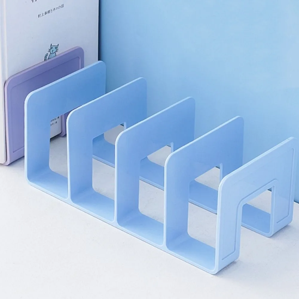 Save Space Display Desktop Bookends 4 Grid Sturdy Divider Book Stand Bookshelf Simple Desk File Sorter Magazine