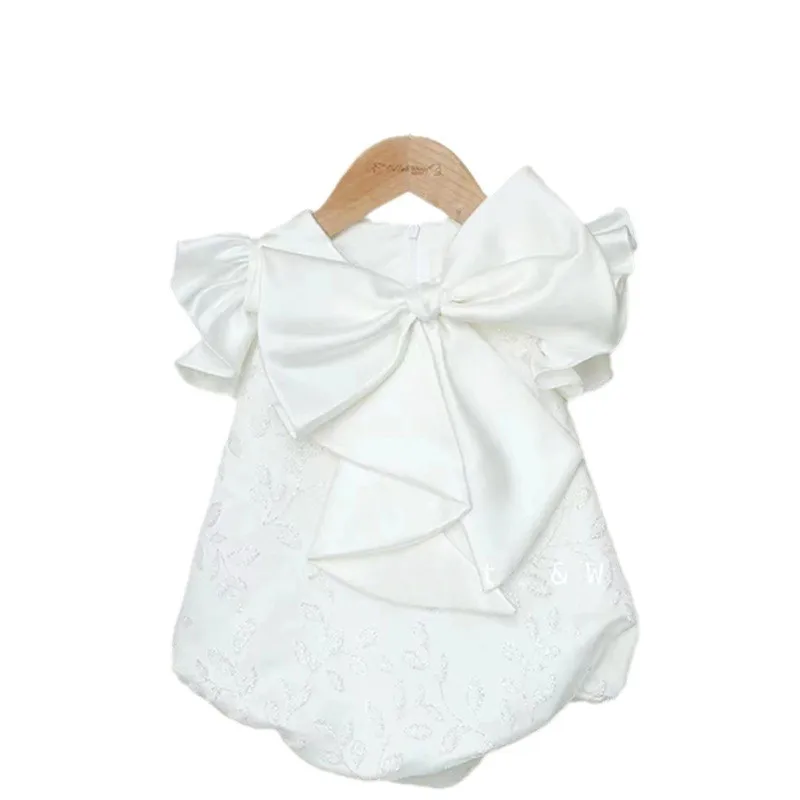 Baby Girl White Big Bow Princess Dress Infant Lace ricamo elegante battesimo Costume Summer Party Birthday Baby Clothes 1-2Y