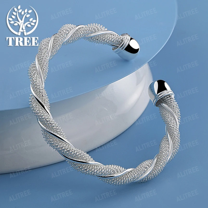

Fashion 925 Sterling Silver Twisted Rope Bangles For Women Engagement Wedding Party Exquisite High Quality Jewelry Accessories