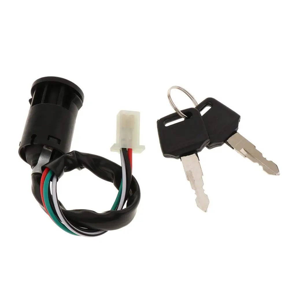 Motorcycle Ignition Switch Lock Key Set Black 4 Wire Key Switch Replacement for Motor ATV 50CC 110CC 125CC