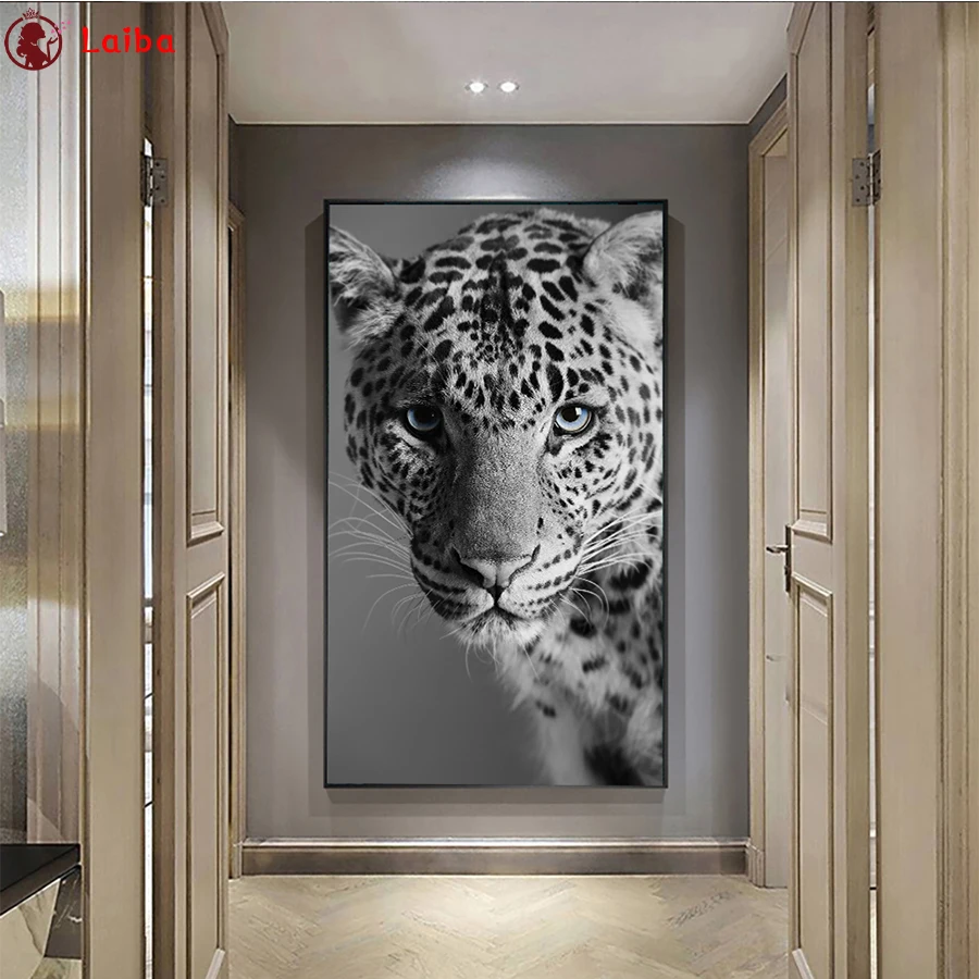 

diy Diamond Painting Black and white animal art, leopard Diamond Embroidery Full square round drilling 5d Diamond Mosaic kits