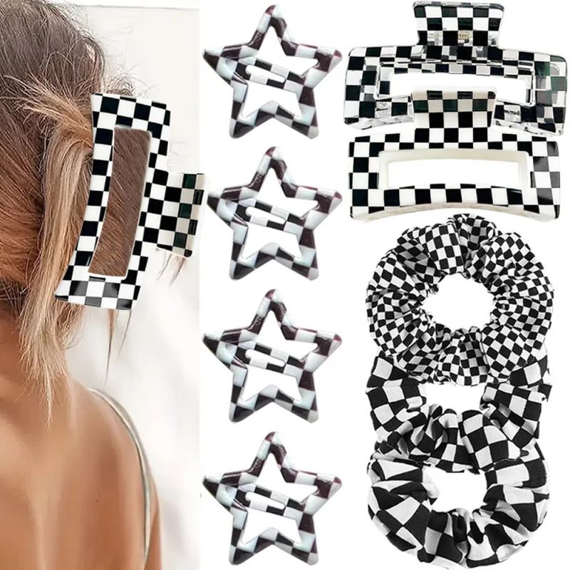 Black and White Plaid High-End Simple Bun Hair Tie