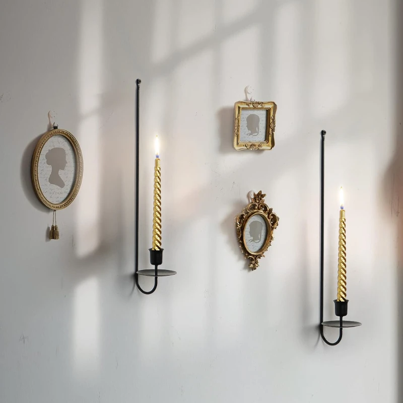 Wall Mounted Wrought Iron Candlestick A High-end Feel L-shaped Black Gold Candlestick for Wall Mounted Wrought Iron Home Decor
