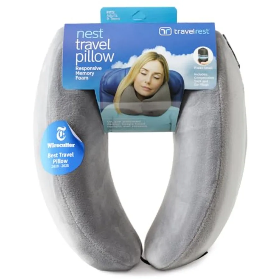 

Sleep Neck Pillow Travel - Travel Essentials, Memory Foam, Neck Support Pillow for Long Flight, Plane Sleeping Accessories, Ant