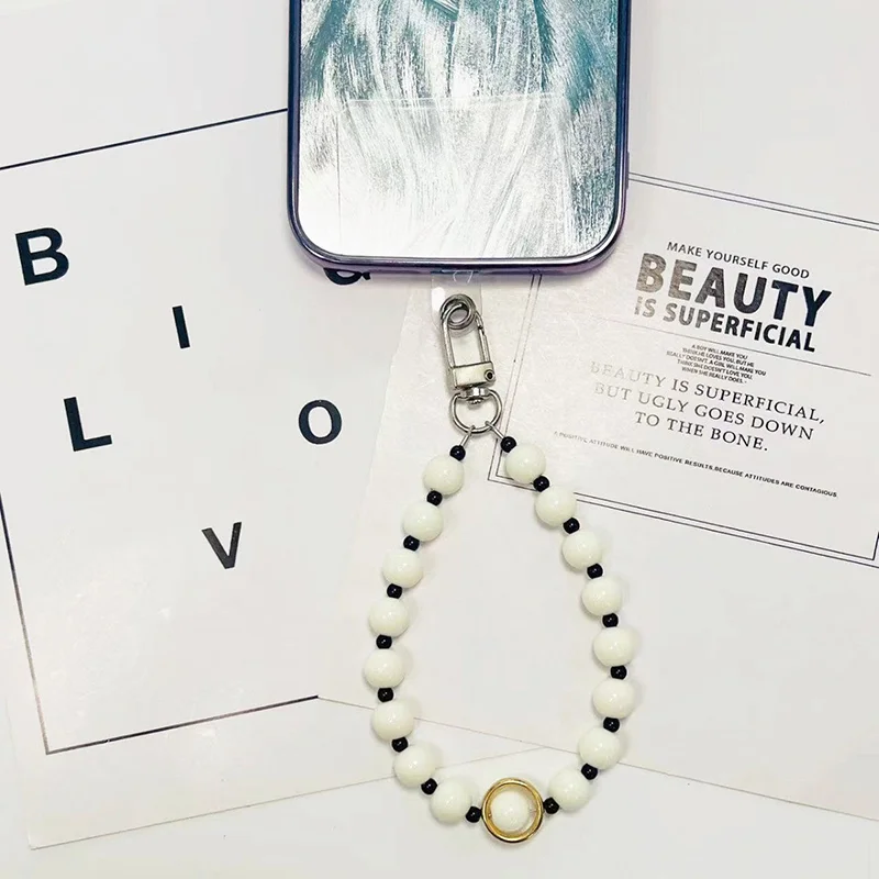 Elegant Beaded Bracelet Phone Chain Acrylic Pendant For iPhone 11 13 Pro Max Woman Girls Anti-Lost Chain Hanging Jewelry