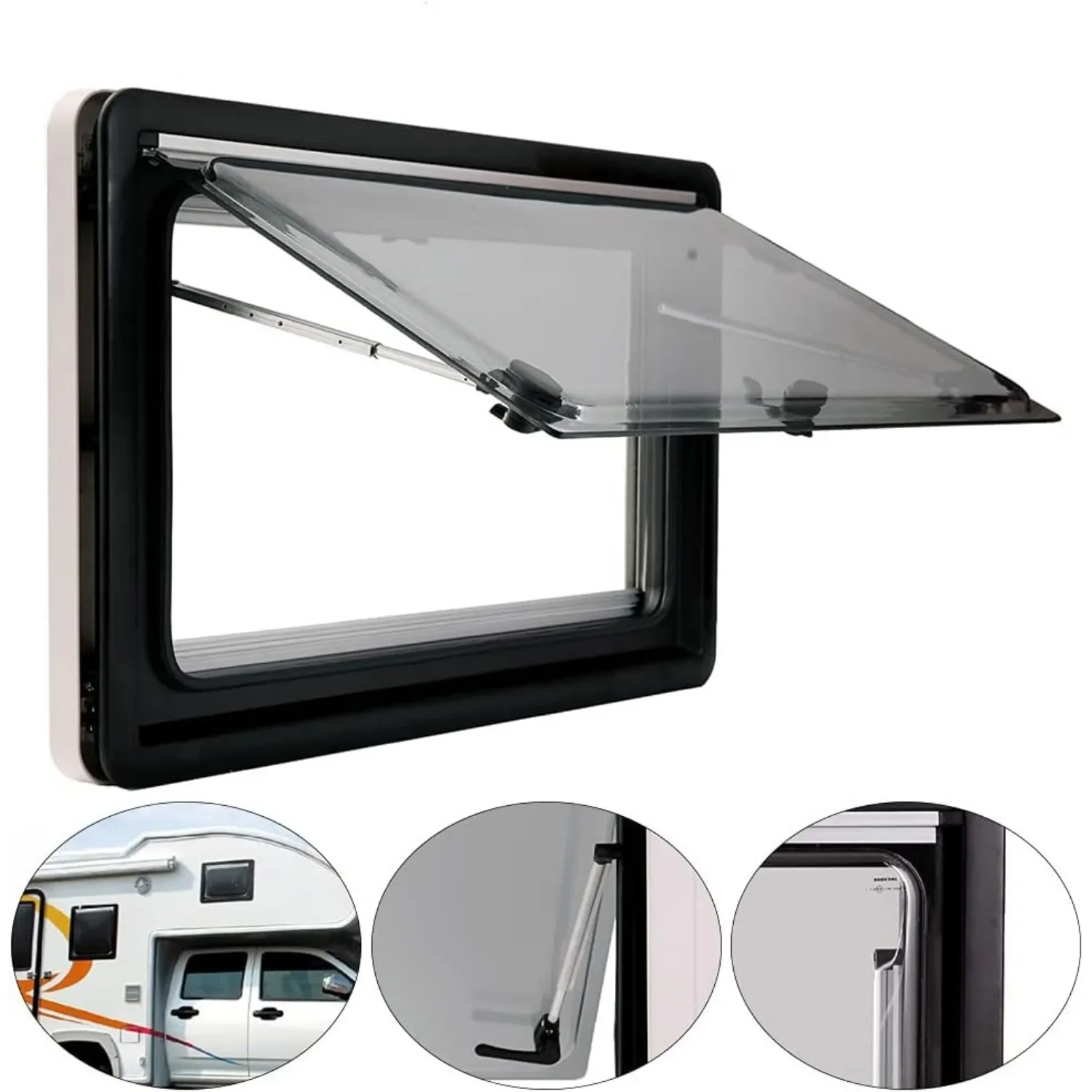 Eapmic RV Caravan Motorhome أعلى نافذة مفصلية دفع خارجي (450 * 500 مم / 17.72 * 19.69 بوصة) - أكريليك رمادي ملون - أمامي وداخل