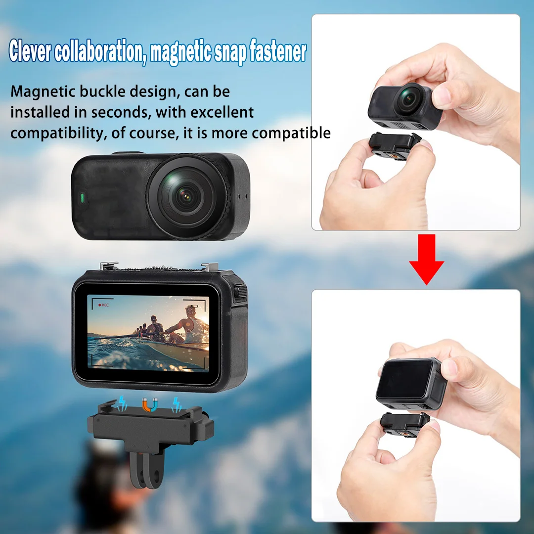 Magnetic Quick Release Transfer Mount For DJI Action Nano Camera Dual‑Interface Base With 1/4 Inch Screw Hole & Foldable 2‑Prong