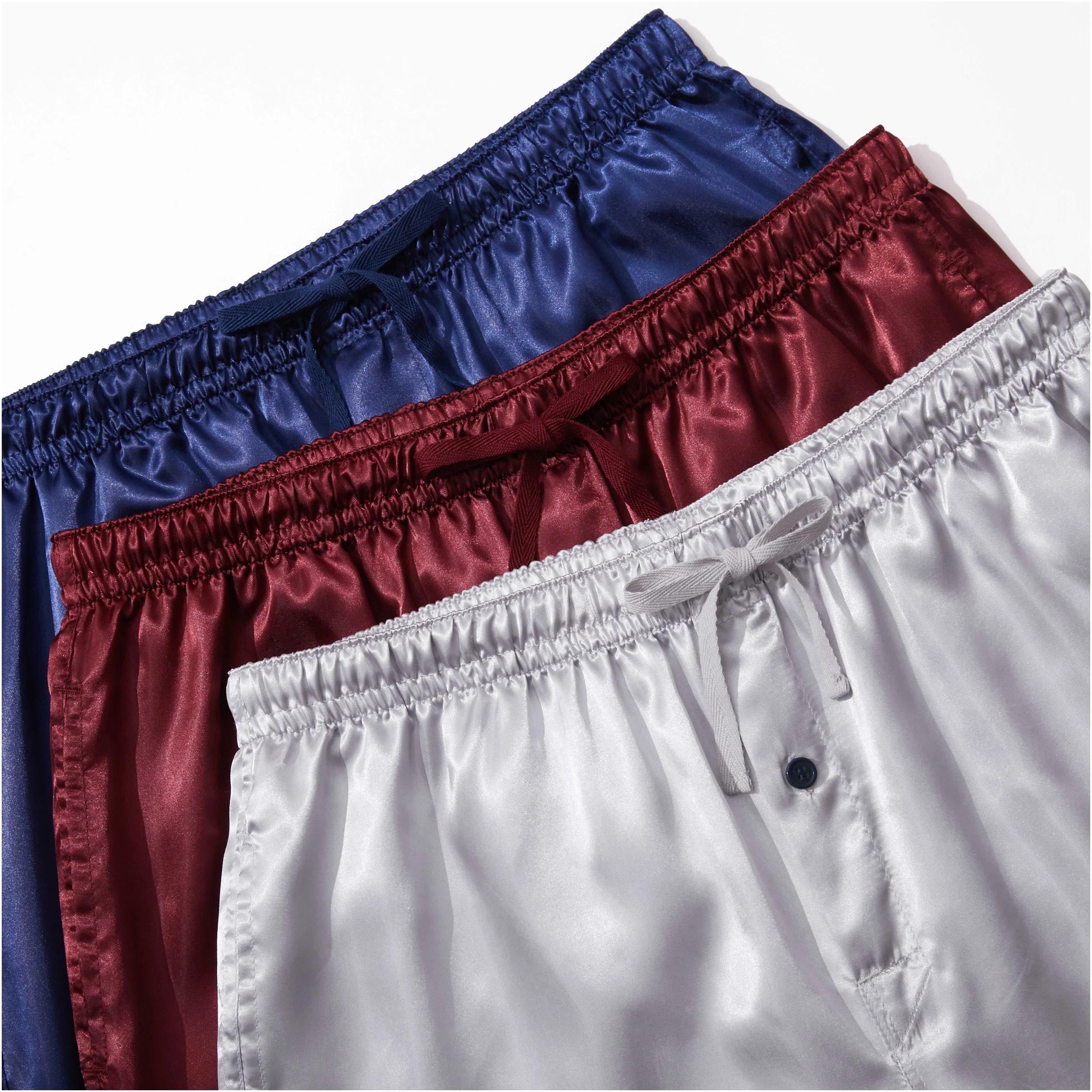 JupiterSecret-pantalones de pijama de satén para hombre, ropa de casa cómoda de 3 piezas, con cinturilla elástica y bolsillos, color liso