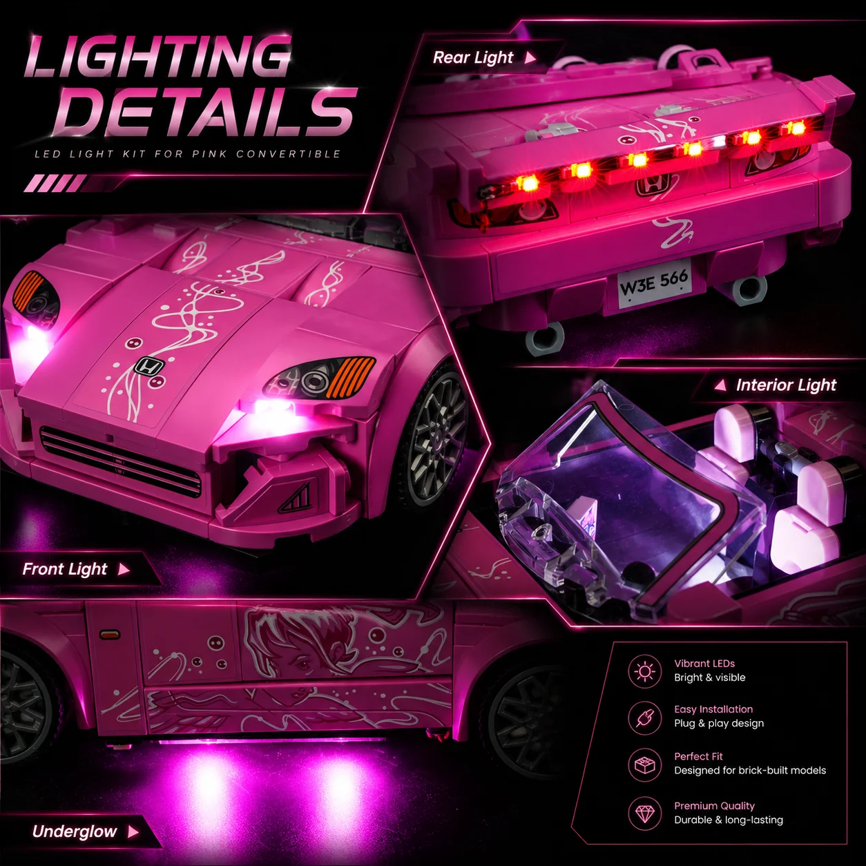 HPROSPER LED Light for Lego 77241 Speed Champions 2 Fast 2 Furious Honda S2000 Building Blocks Model (Building Set NOT Included) view 4