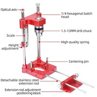 Versatile woodworking drill stand with adjustable 0-45° angle, plastic base - for precision drilling and power tool compatibilit