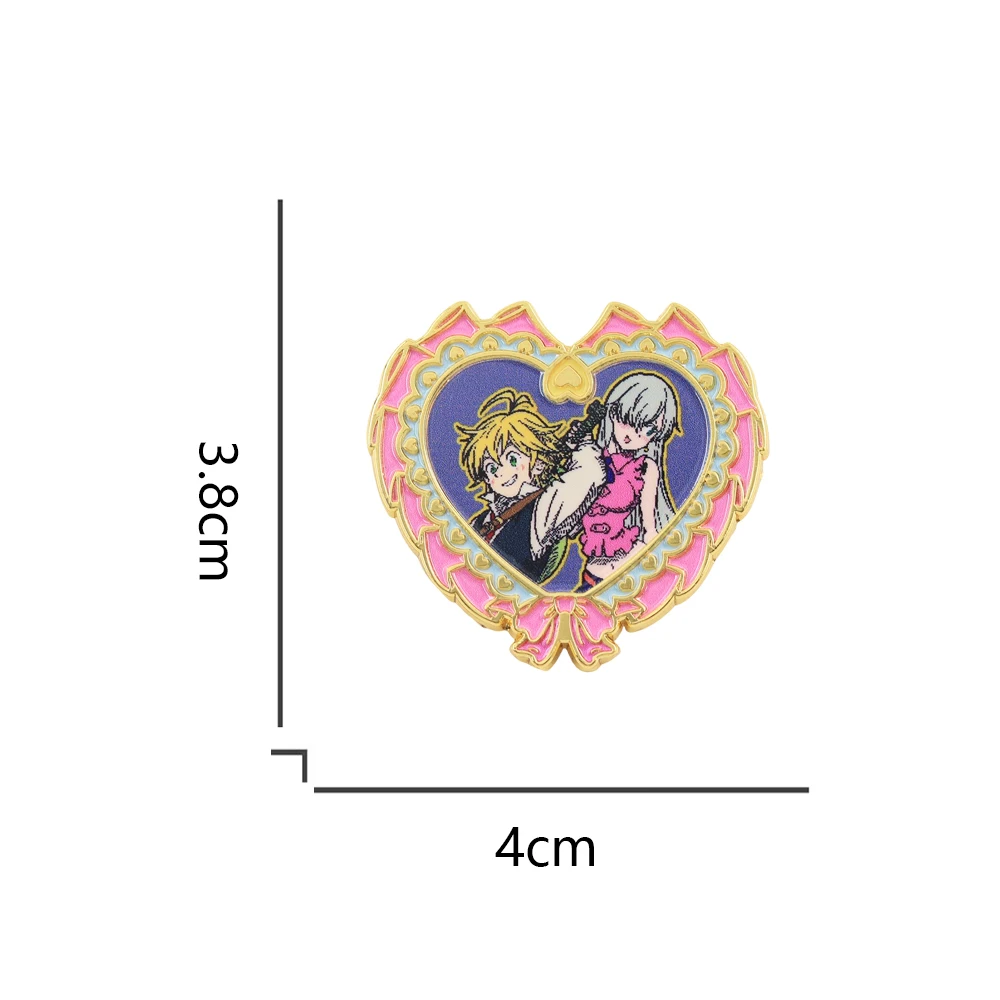 بروش الخطايا السبع المميتة شخصيات الرسوم المتحركة القوس على شكل قلب شارة زوجين ملحق التلبيب دبوس الديكور هدية