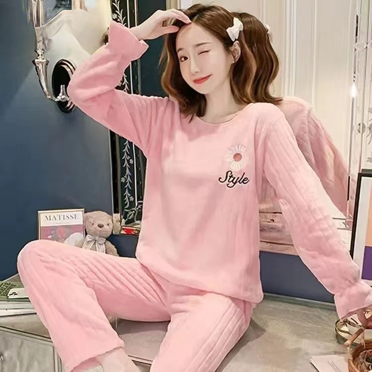 2023 Coral Velvet Pajamas Women Autumn Winter Thickened Long Sleeved Trousers Women Flannel Home Clothes