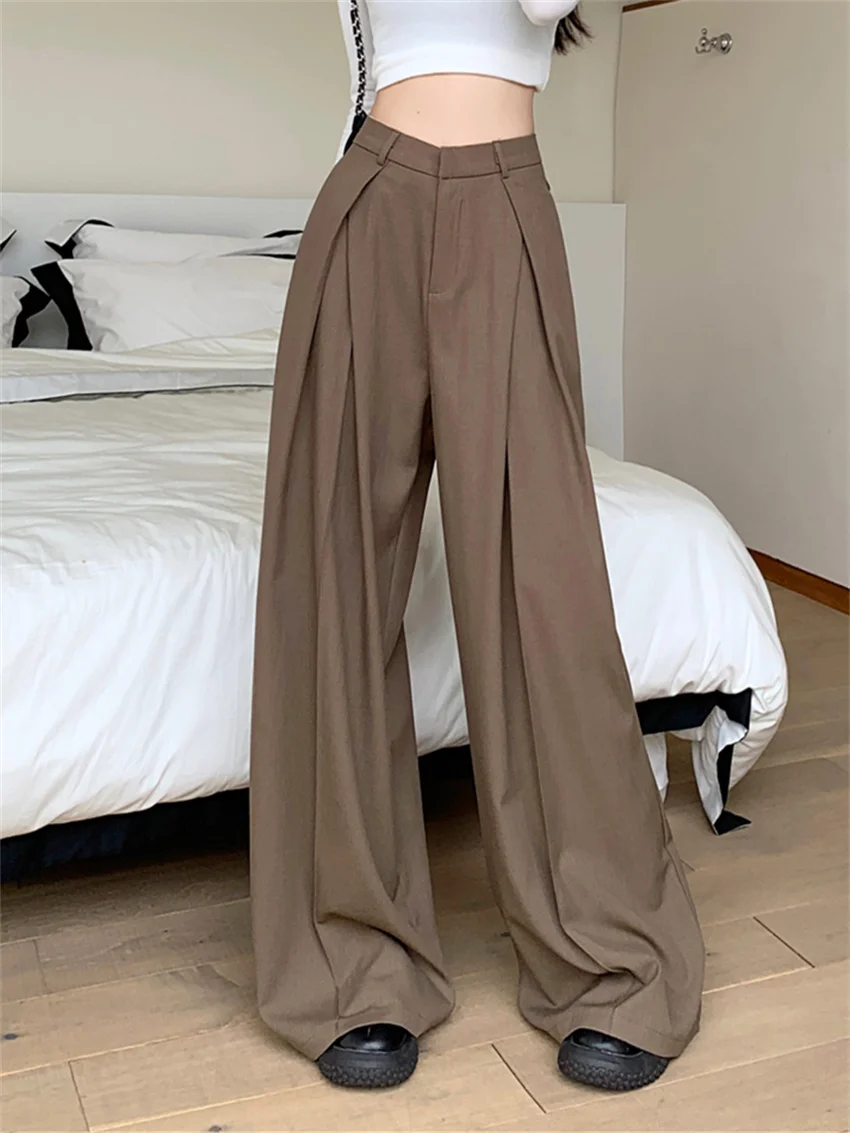 

Alien Kitty Wide Leg Khaki Pants Women Loose All Match Straight Autumn Chic Solid Work Wear Streetwear 2023 Mopping Trousers