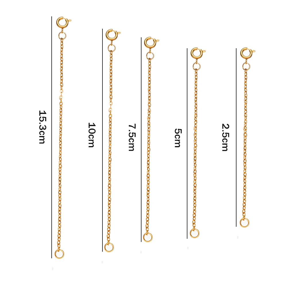 5pcs Gold Stainless Steel Necklace Bracelet Anklet Extenders Chain for DIY Women Extension Jewelry Making 2.5/5/7.5/10/15.3cm