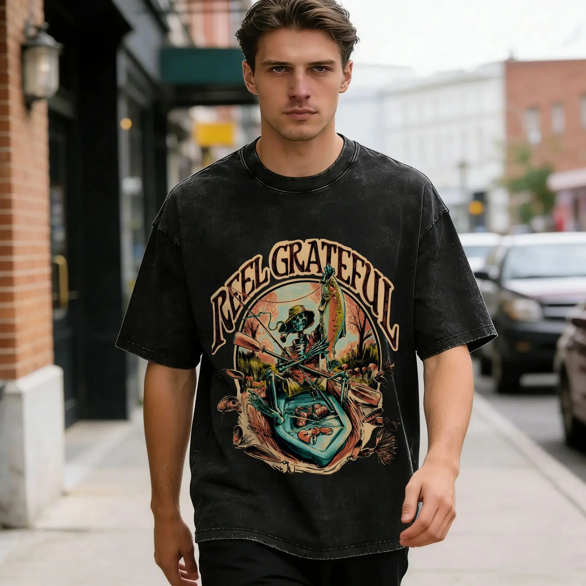 Reel Grateful Kayak Fishing  T-Shirt Summer  Aesthetic T-Shirts Cotton Harajuku Tee Shirt For Man Short Sleeves Design Tees