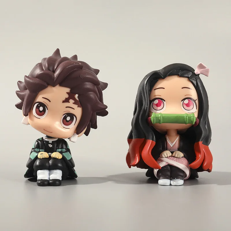 Demon Slayer Kamado Tanjirou Kamado Nezuko Kawaii Q Ver. PVC Action Figure Anime Figure Model Toys Collection Doll Gift