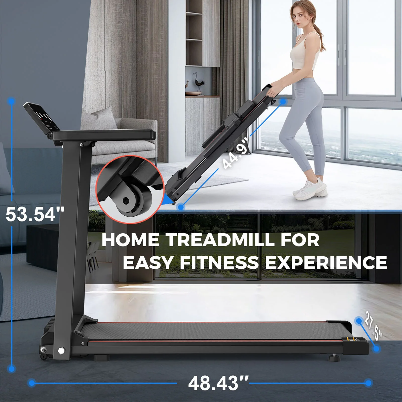 مشاية قابلة للطي مع مقبض شاشة الكريستال السائل مشاية كهربائية صغيرة للمنزل غرفة نوم غرفة المعيشة 2.5 حصان 300 رطل تحميل السعة #6