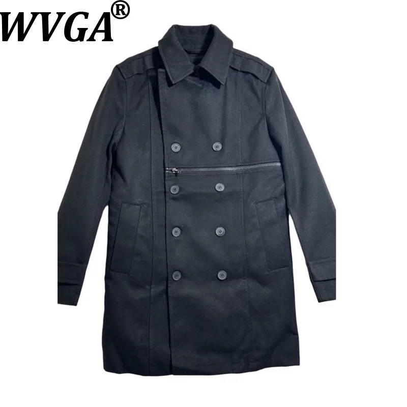 

WVGA Spring Autumn New Man Wool Blend Trendy Trench Coat Double-Breasted Mid-Length Business Niche Chic Casual Jacket Ins W21539
