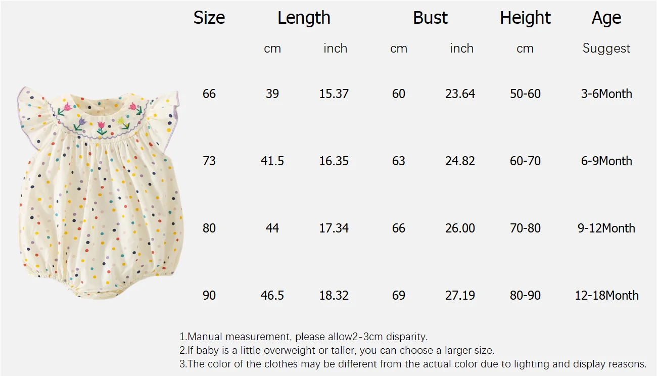 Baby-Overall für 3 bis 18 Monate, mit Blumen bestickter, bunter, gepunkteter, bedruckter Body – Detail 1