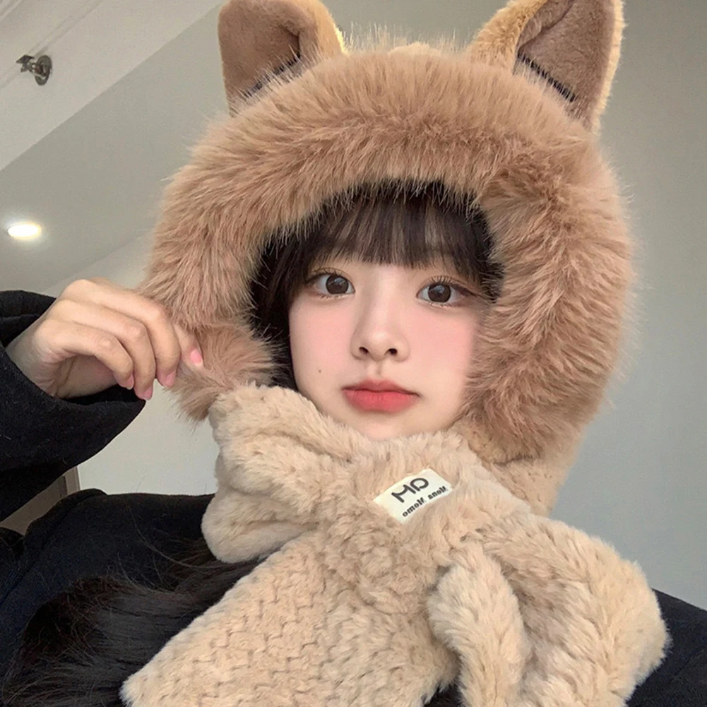 Integrated Ear Protection Windproof Cap Scarf Cold Protection Slouchy Beanie Scarf For Indoor Outdoor