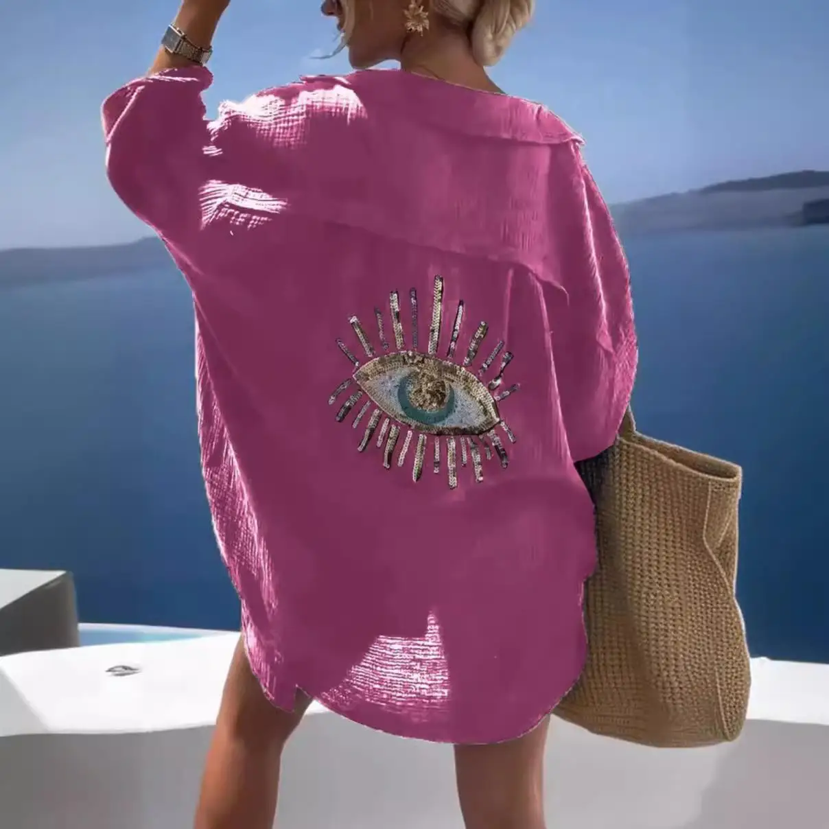 Women's Cotton Linen Long Sve irt Collarl Commute Sle Printed Regular Fit Spring Season Faion Ladies' irt