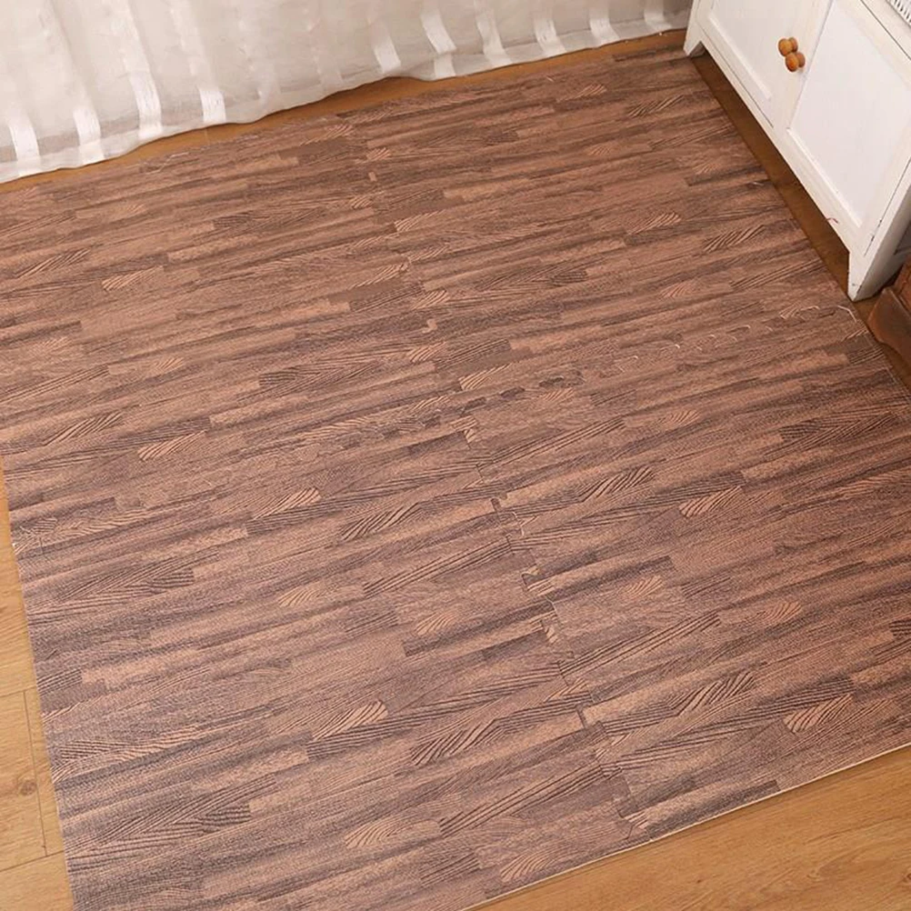 

8Pcs Eva Interlocking Floor Mat Dark Wood Grain Thick Durable Non-Recycled Cushion for Yoga Exercise Playroom Gym Fitness