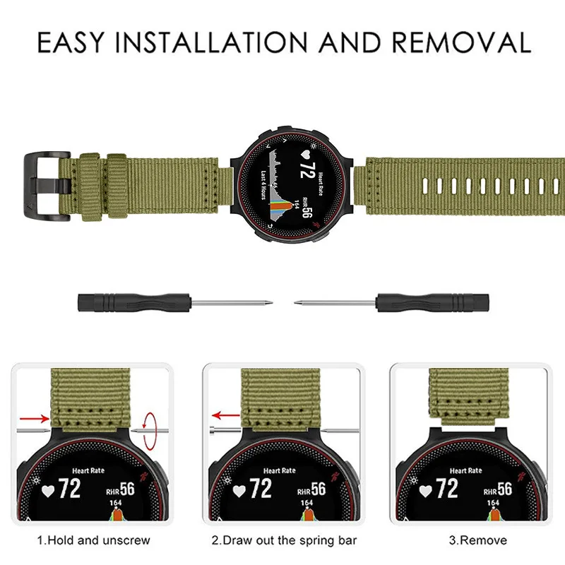 حزام نايلون متوافق مع Garmin Forerunner 735xt/220/230/235/620/630 حزام رياضي لملحقات حزام Garmin Approach S20/S5/S6