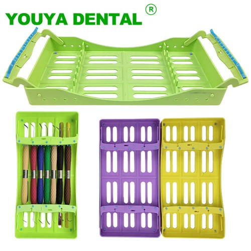 Caja de esterilización Dental con 7 soportes, asas de puntas, estante de casete para instrumentos de odontología, bandeja de desinfección de plástico, herramientas de dentista