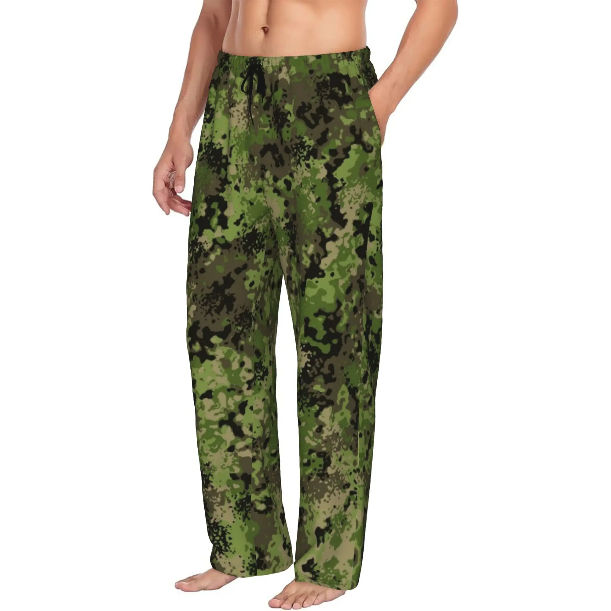 Custom Camo Camouflage Pajama Pants Men's  Sleepwear Lounge Sleep Bottoms Stretch with Pockets