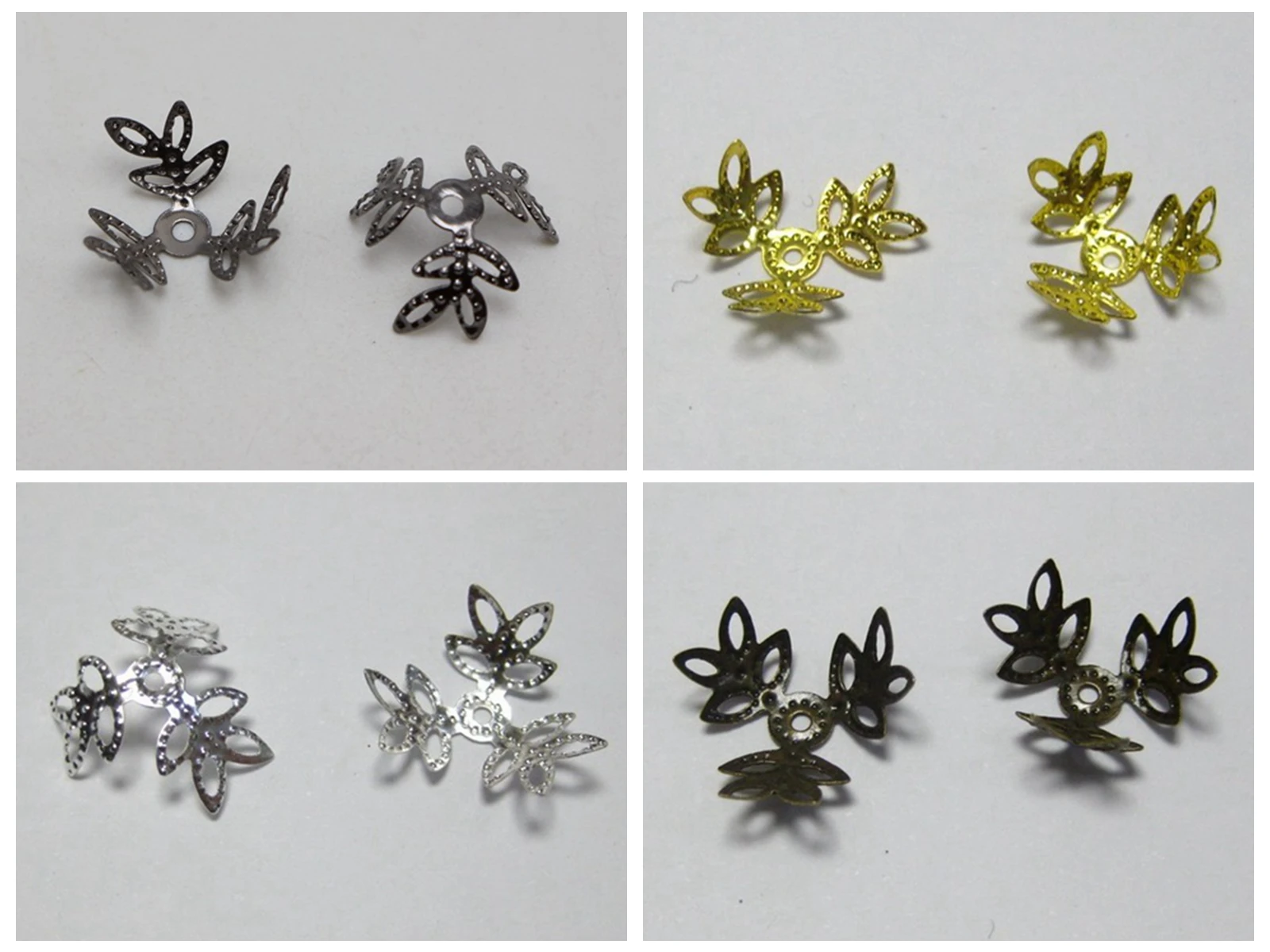 

200pcs Silver-Gold-Gunblack 3-Petals Flower Jewelry Beads Caps 14mm Fit 12mm-18mm Beads