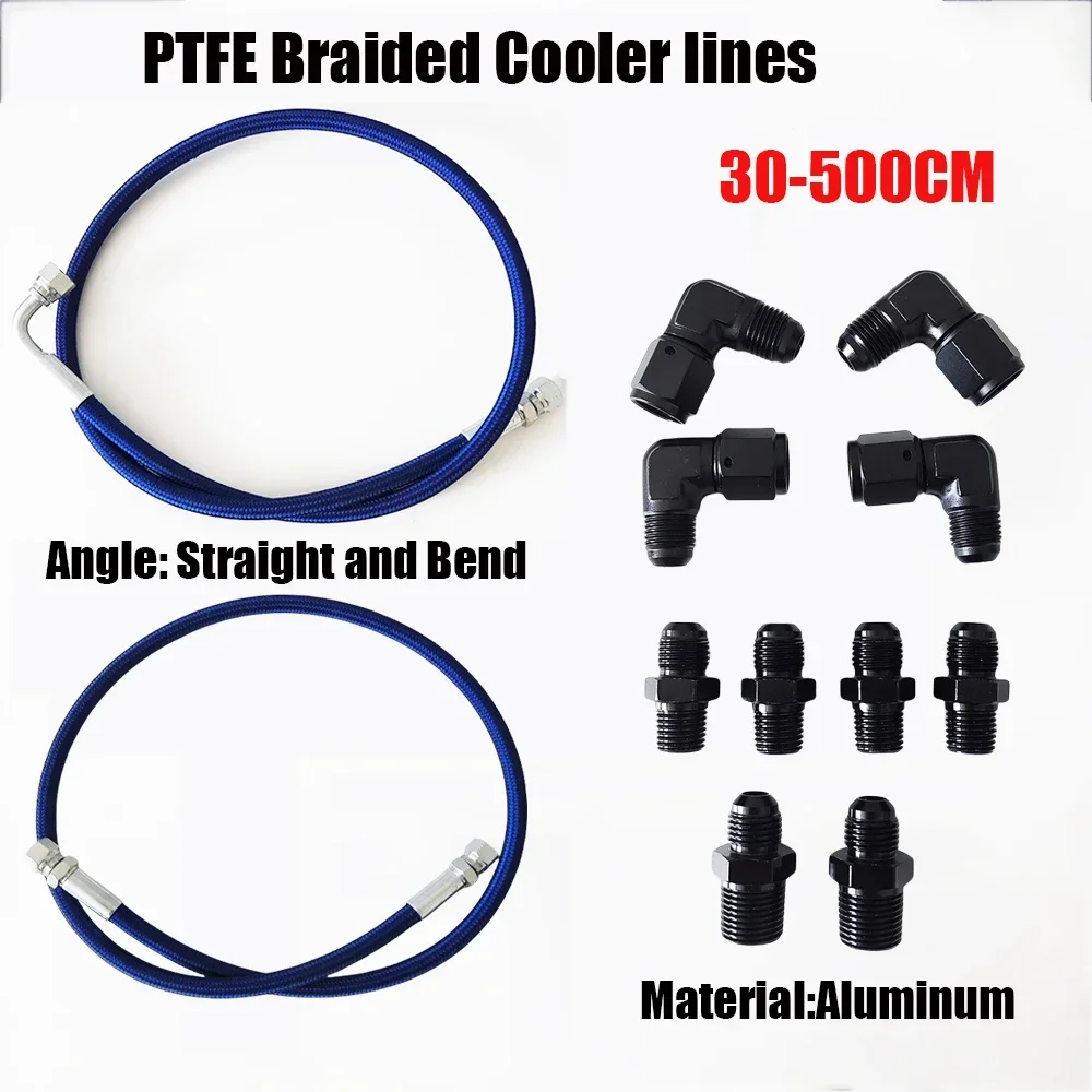 0-90 Degree Hose Adapter 52Inch or 70Inch Stainless Steel Braided Lines Transmission Cooler Hose Fitting AN6 Fuel Hose Pipe line