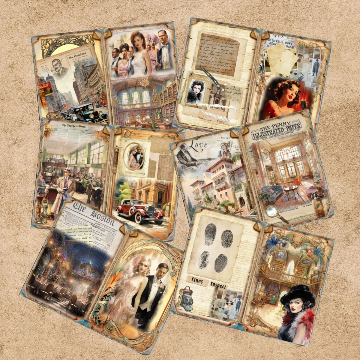 15 Sheets A5 Size Victorian Suit Gentleman Ladies Vintage Car Background Vintage Grunge Journal Planning Scrapbooking view 4