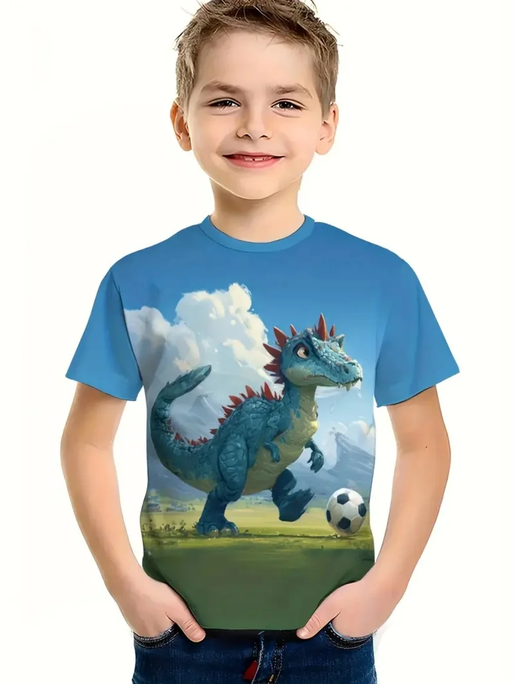 

Boys Kids Clothes Cartoon Dinosaur 3D Print Graphic T Shirts Fashions Summer Streetwear O-Neck Short Sleeves T-Shirts for Boys