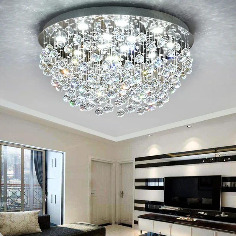 Square Crystal Ceiling Chandelier, Flush Mount Glamorous Lighting Fixture for Living Room Bedroom,Home Decor Crystal Light