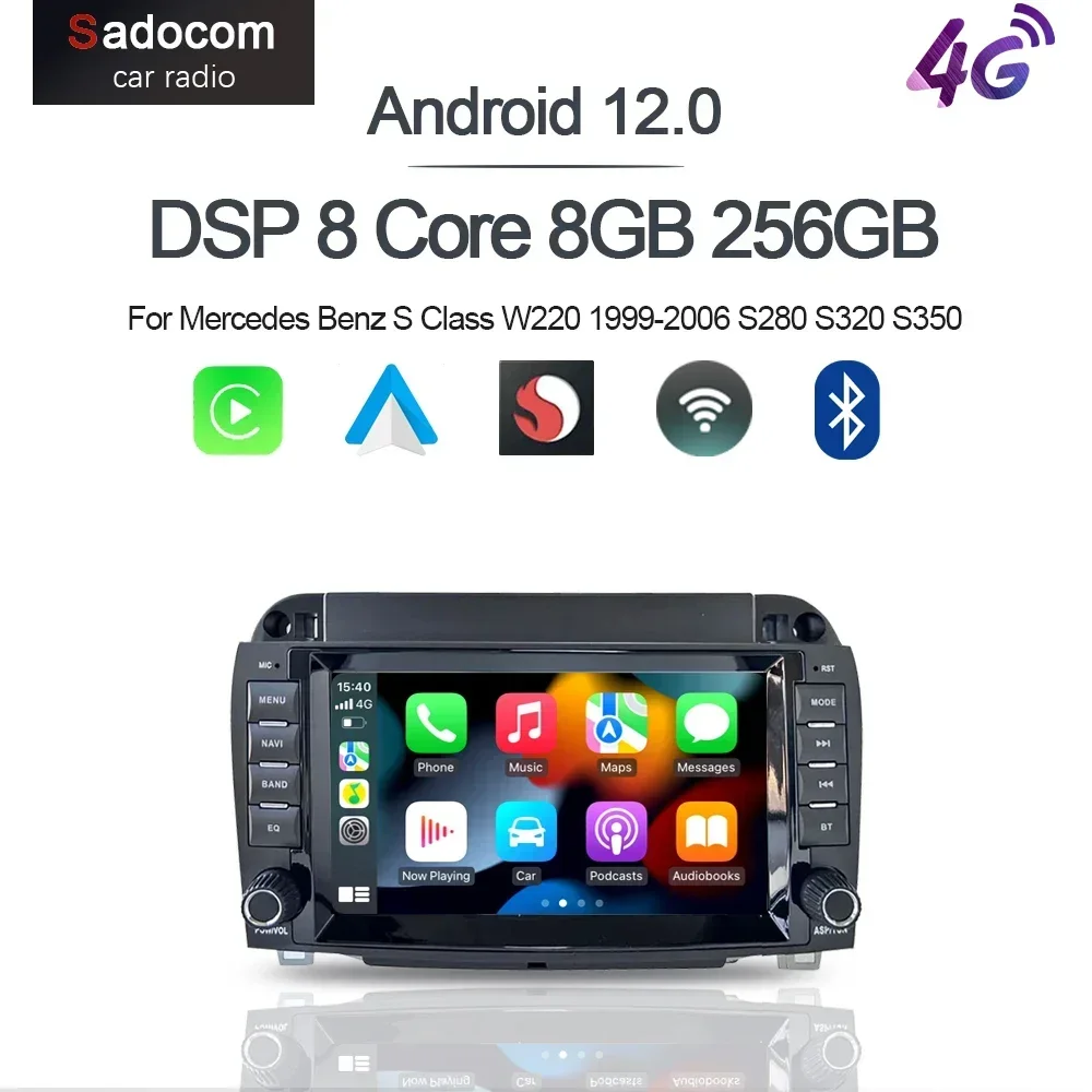 720P 8G+256G DSP Carplay Auto Android 12.0 IPS Car DVD Player GPS WIFI Bluetooth RDS Radio For Benz W220 S400 S420 W215 CL600