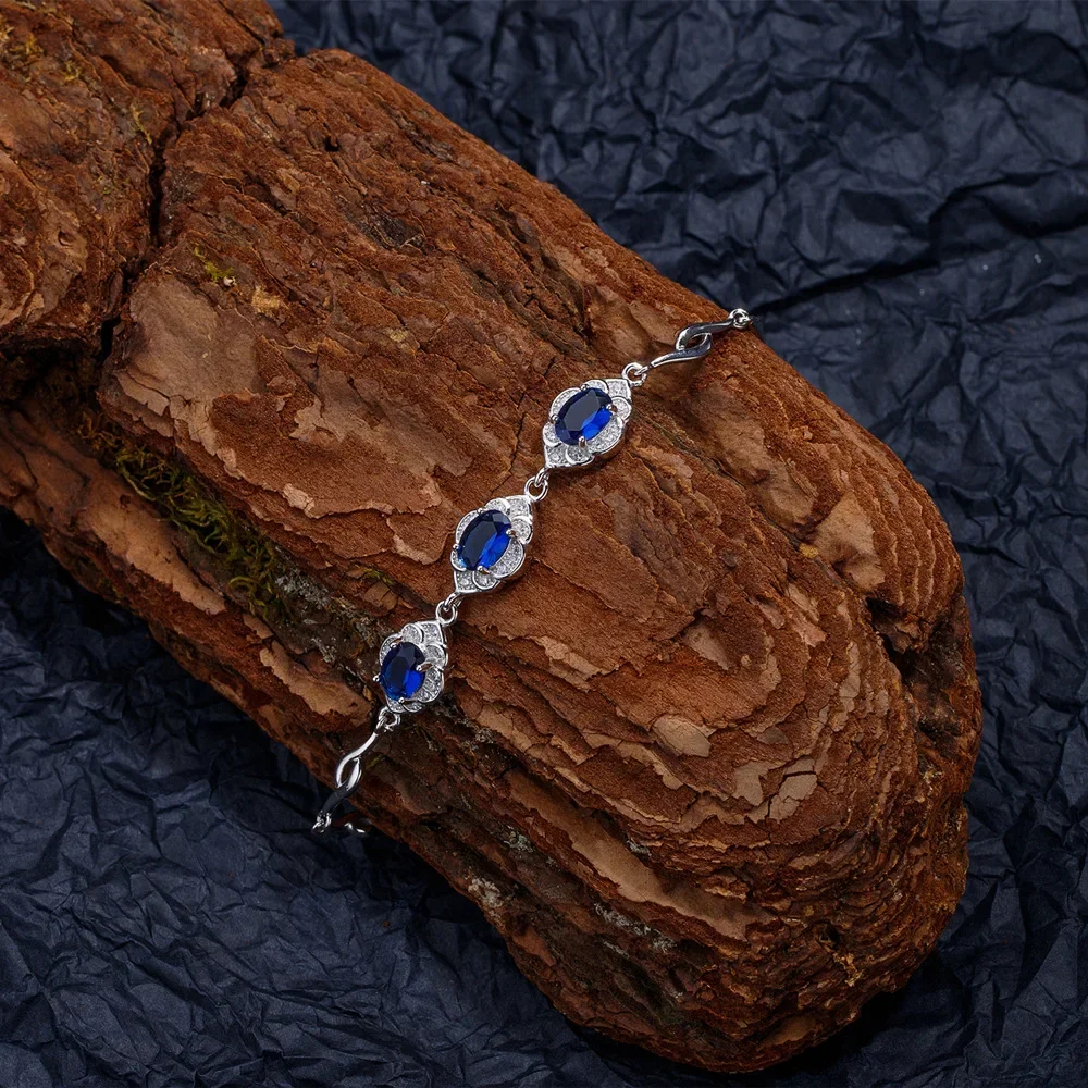 ZCD 2023 New Product: 5 * 7mm Oval Sapphire S295 Pure Silver Bracelet for Women, Ins Fashion Style, Niche