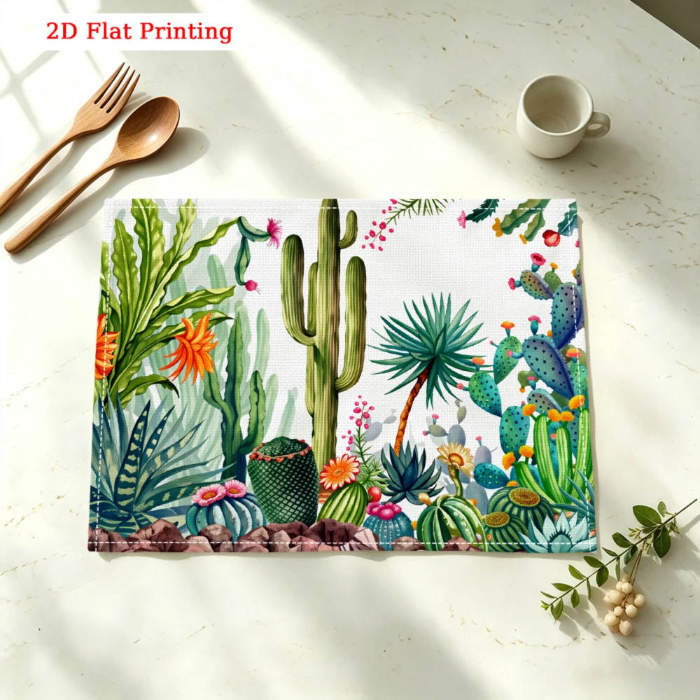 Cactus Desert Scene Kitchen Placemat Cactus Desert Scene Linen Pad Dish Coffee Cup Table Mat 1PC 30x40cm