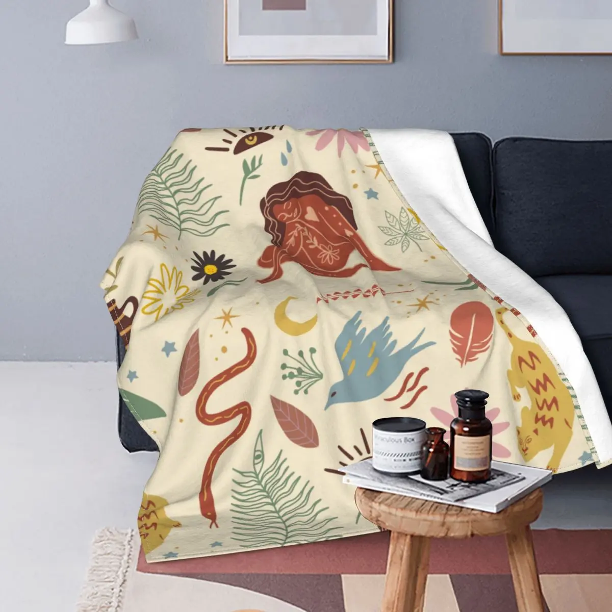 Nordic View Element Blanket Flannel plant leaf person snake flower tiger vase Soft Throw Blanket for Bedroom Sofa Bedspread