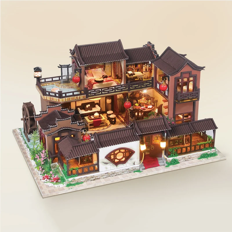 Kids Toys Diy Dollhouse Assemble Wooden Miniatures Doll House Furniture Miniature Dollhouse Puzzle Educational Toys For Children