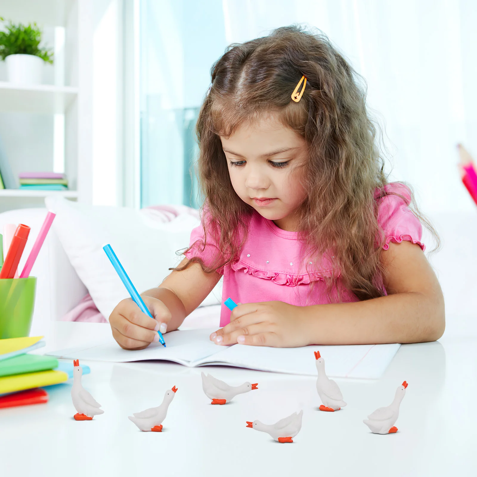 

6Pcs Miniature Resin Goose Statue Compact Desktop Animal Decor Cartoon Style Micro Landscape Goose Ornaments Miniature