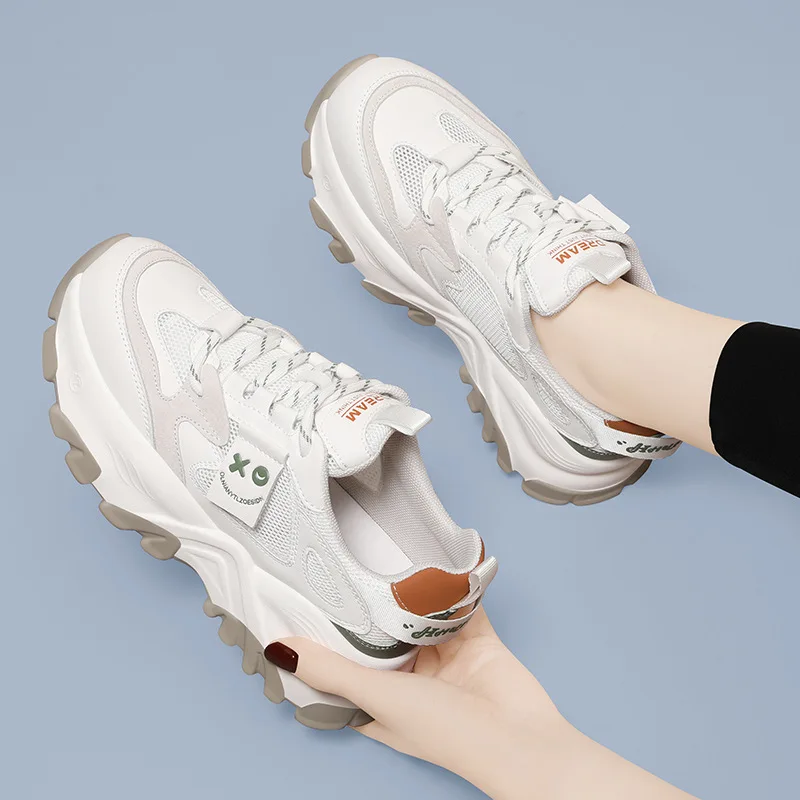 

Дышащие спортивные повседневные женские кроссовки на толстой и тонкой подошве, летне-осенние, с золотой нитью и сеткой, удобная обувь